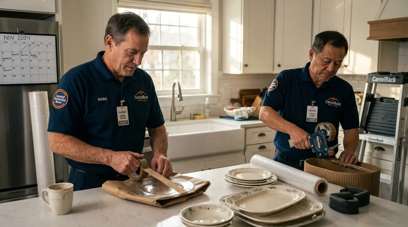 Professional crew packing kitchen dishware in New Egypt, NJ