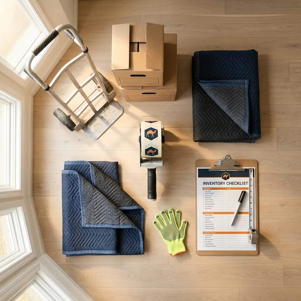 Professional moving supplies and packing materials layout for New Egypt residential relocations